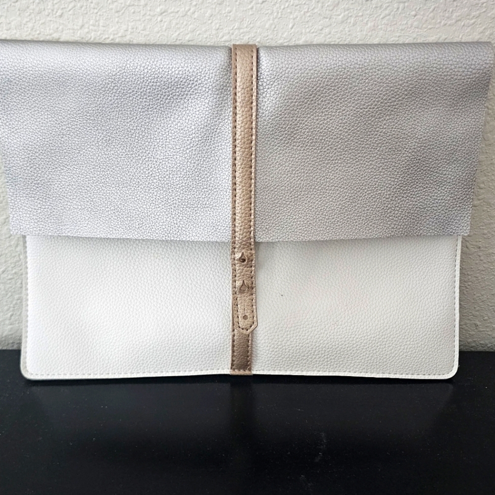 Saks Fifth Ave Stylish Gray and White Clutch